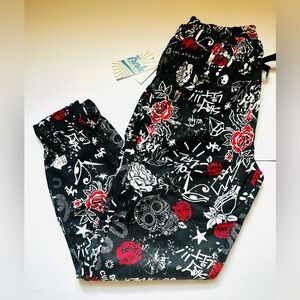 NEW Prints of Bel Air Black Graphic Joggers with Red Accents Men’s Size Medium